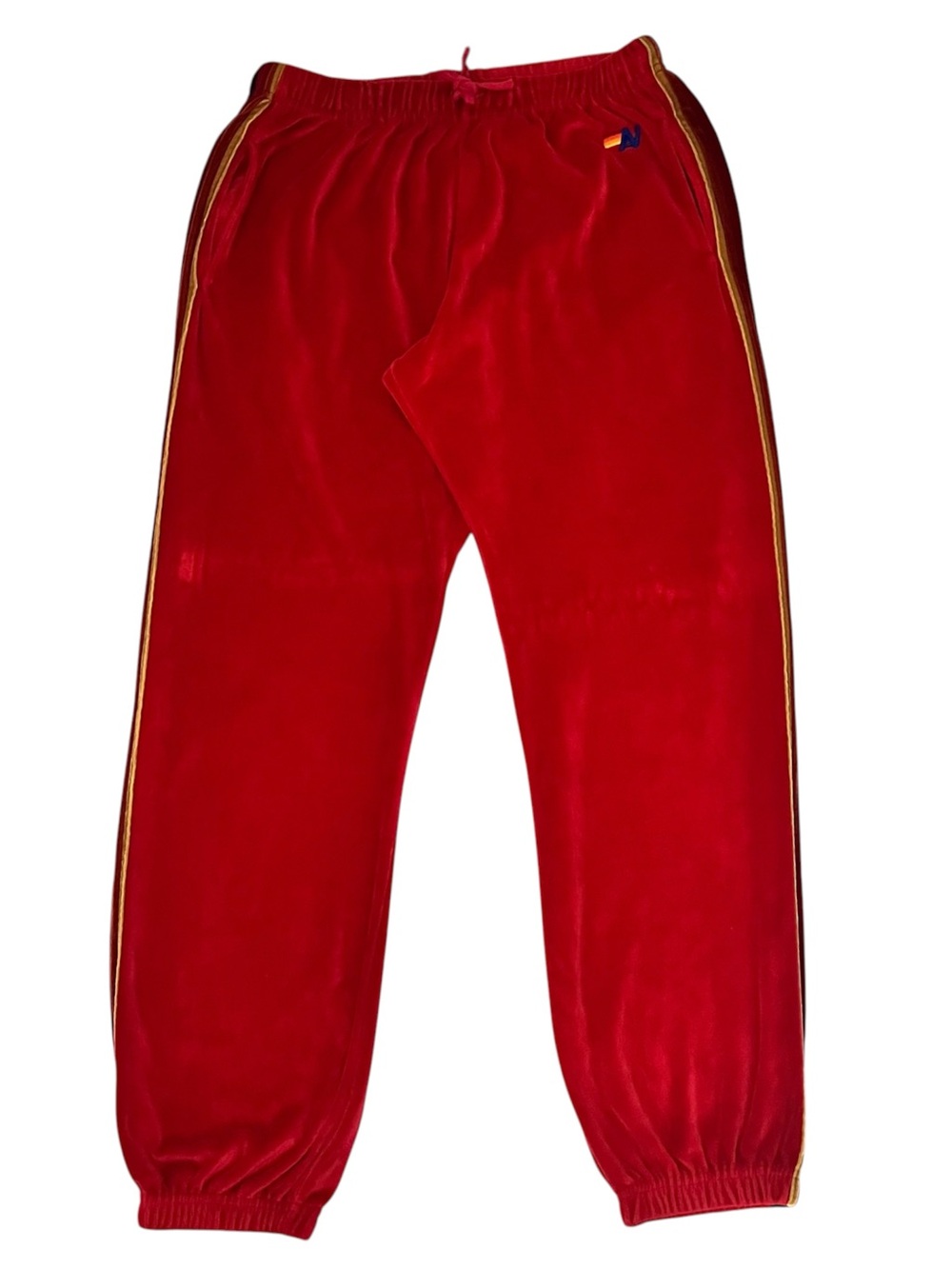 Aviator Nation Velour Track Pants Red Gold Stripe Joggers Mens XX-Large Y2K